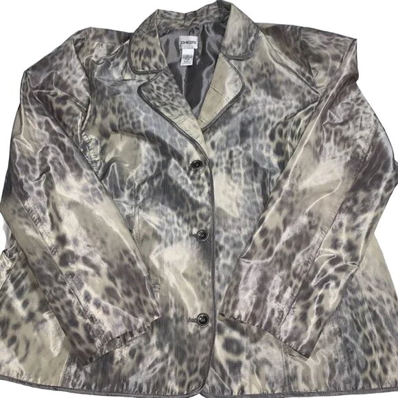 Chico's Animal Intuition Beckey Gray Cream Lightweight Blazer Jacket Sz 3 XL - Picture 10 of 10